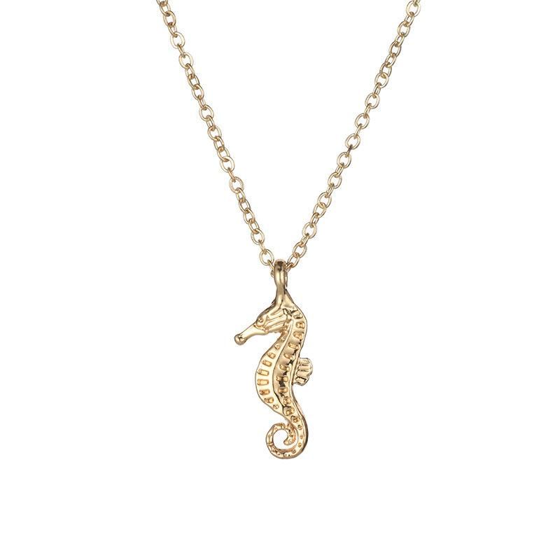 Europäische Und Amerikanische Heiß Verkaufte Meeres Lebewesen Kleine Seepferdchen Halskette Umwelt Legierung Elektrische Vergoldete Silber Halskette Weibliche Schlüsselbein Kette Großhandel