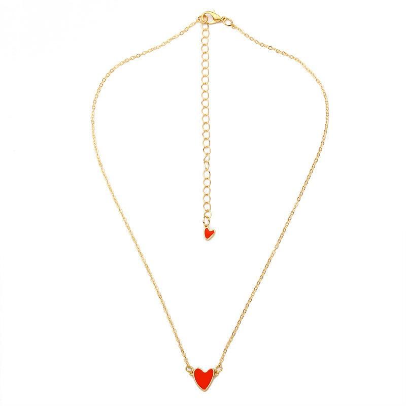 Red Love Drops Collar Con Cadena De Clavícula Doble Corazón Y Corazón Nhcu146624