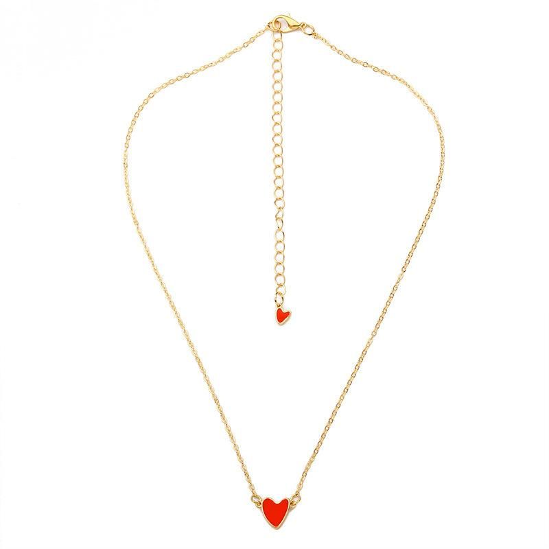 Red Love Drops Double Heart Heart Clavicle Chain Necklace Nhcu146624