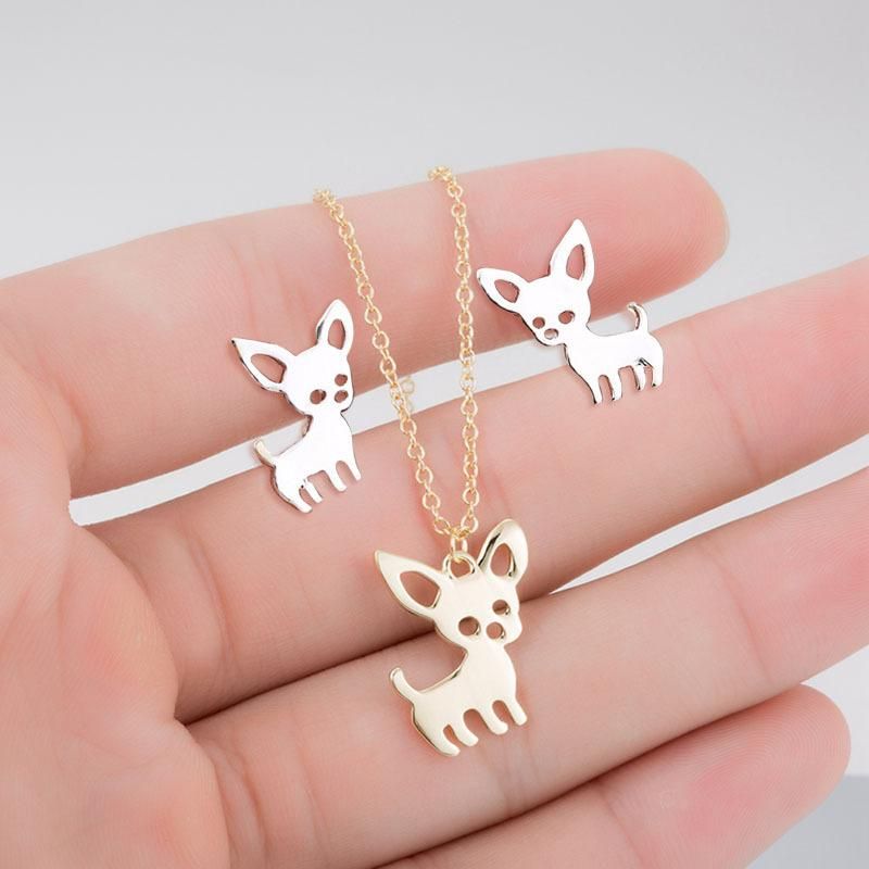 Cartoon Animal Puppy Cat Deer Earrings Necklace Set Nhcu146645