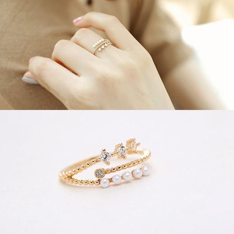 Koreanische Mode Mikro Eingelegte Offene Perle Zirkon Ring Weibliches Paar Ring Zubehör Zeigefinger