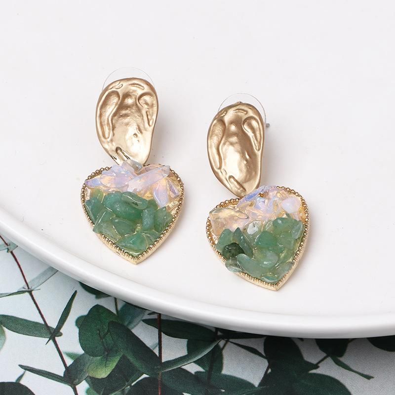 Nuevos Aretes Simples De Aleación De Piedra Natural En Forma De Corazón Nhjj146774