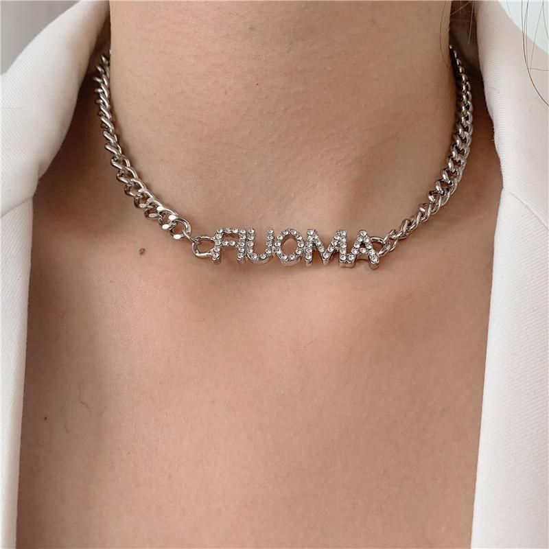 Fashion Rhinestone Letter Chain Clavicle Chain Necklace Nhyq146947