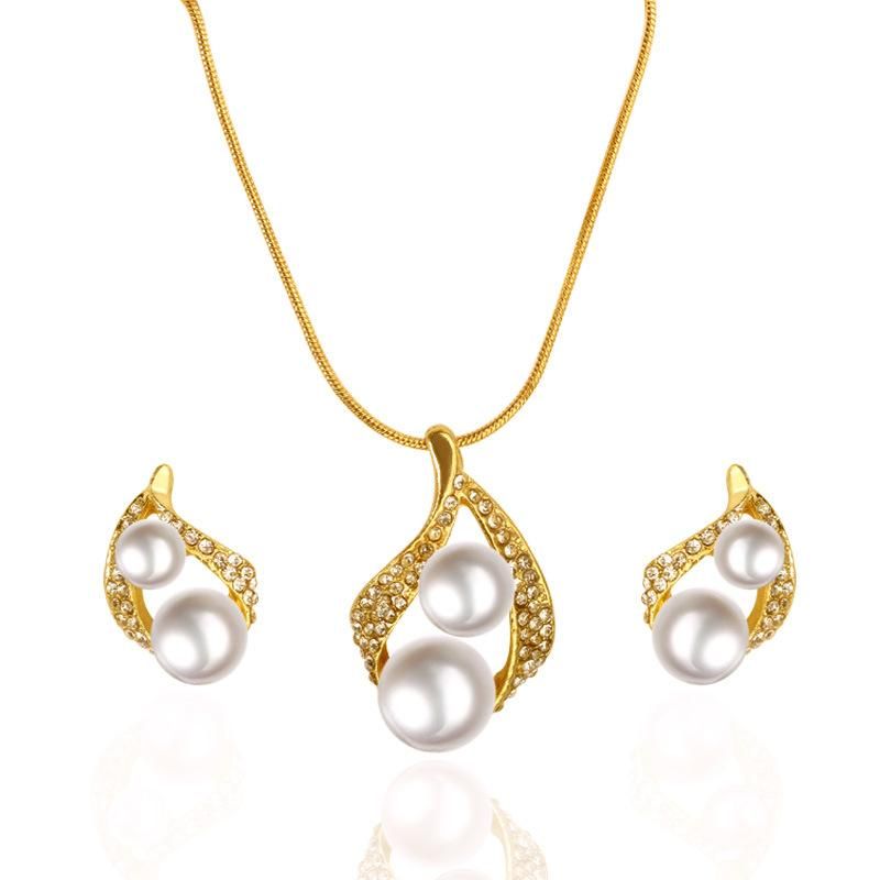 Fashion Simple Rhinestone Drop Beads Necklace Earrings Jewelry Set Nhdp147273