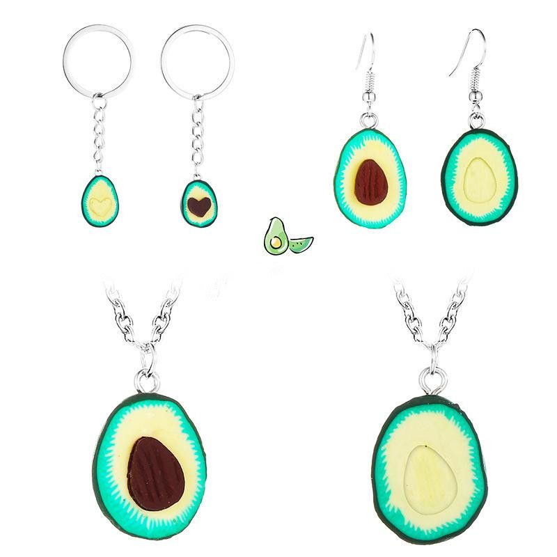 Nouveau Populaire Accessoires Personnalisé Avocat Argile Collier Et Boucles D'oreilles Suite Amusement De Bande Dessinée D'argile De Polymère Bijoux En Gros