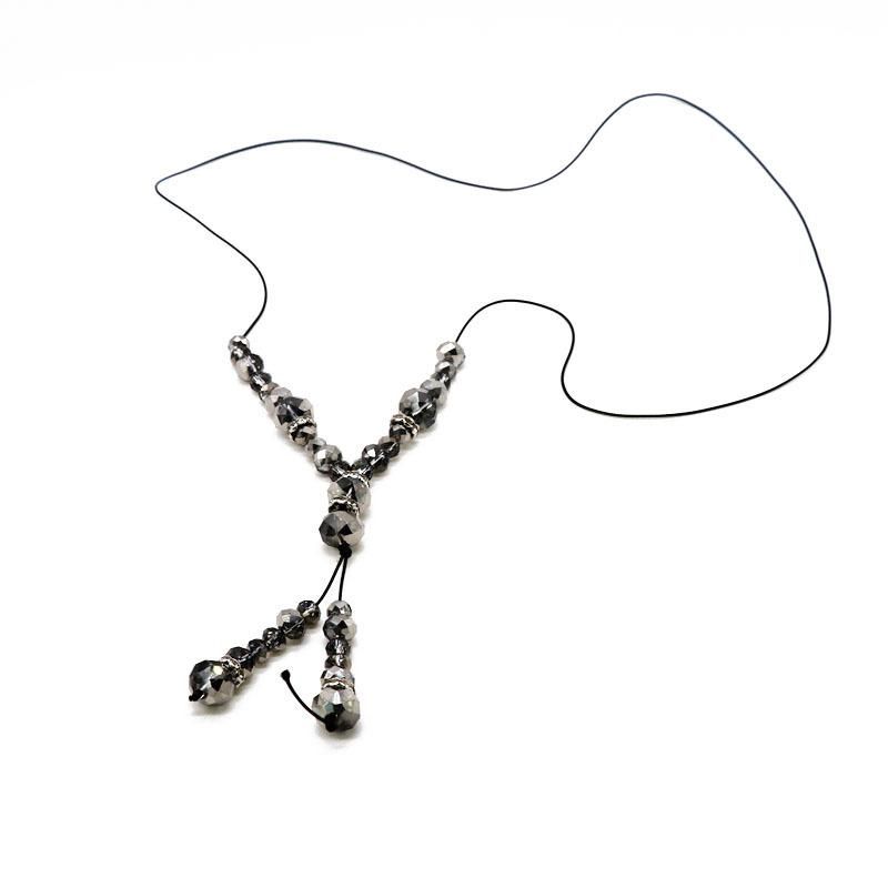 Simple Gun Grey Glass Beaded Tassel Necklace Nhom147773