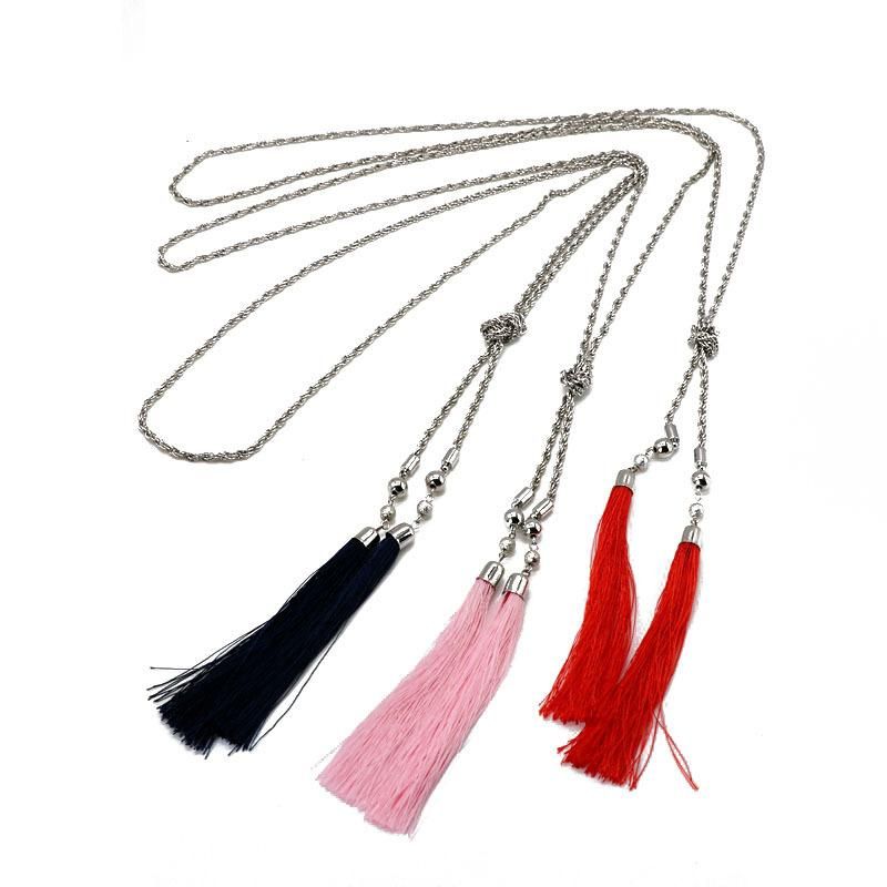 Fashion Ink Blue Pink Red Tassel Pendant Necklace Nhom147875