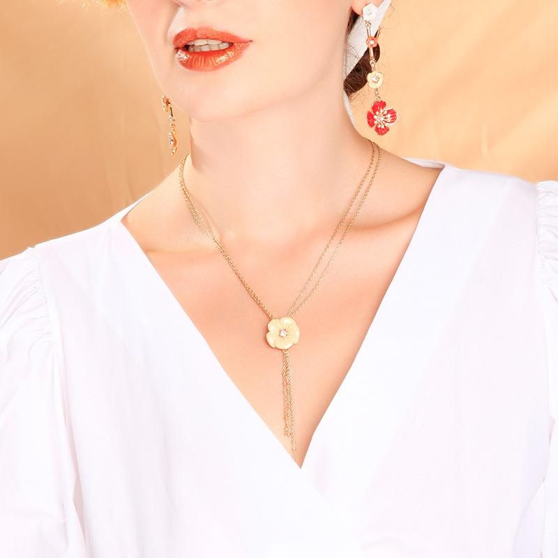 Korean Version Of Enamel Imitated Crystal Rhinestone-encrusted Clavicle Chain Necklace Nhqd147916