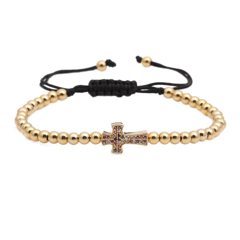 Grenz Überschreitende Mikro Eingelegte Zirkonium Farbe Verstellbares Armband Kupfer Perlen Gewebtes Kreuz Armband Crown Bracelet