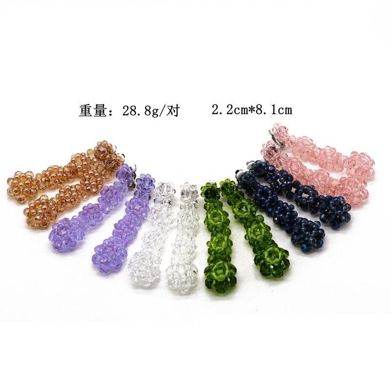 Fashion Woven Glass Beads Imitated Crystal Beads Long Woven Flower Ear Clip Nhom148007
