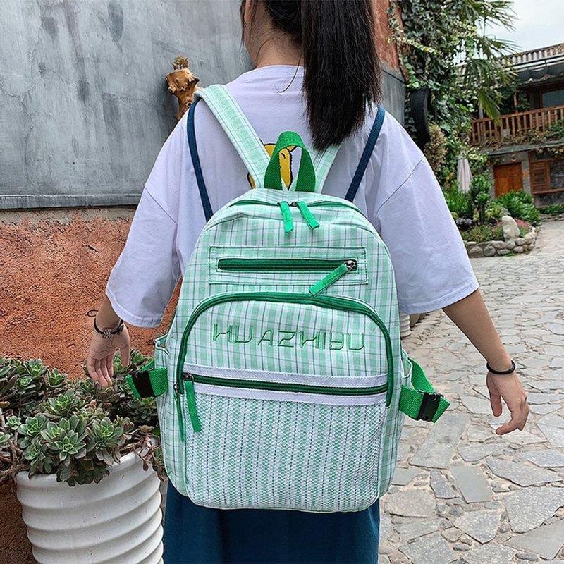 Korean Version Of The Campus Small Fresh Contrast Color Lattice Backpack Nhhx139585