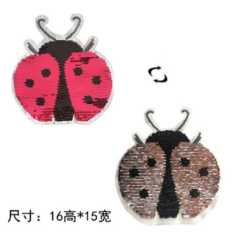 Cartoon Seven-star Ladybug Beads Piece Flip Embroidery 2 Double-sided Sequin Cloth Stickers Nhlt148133