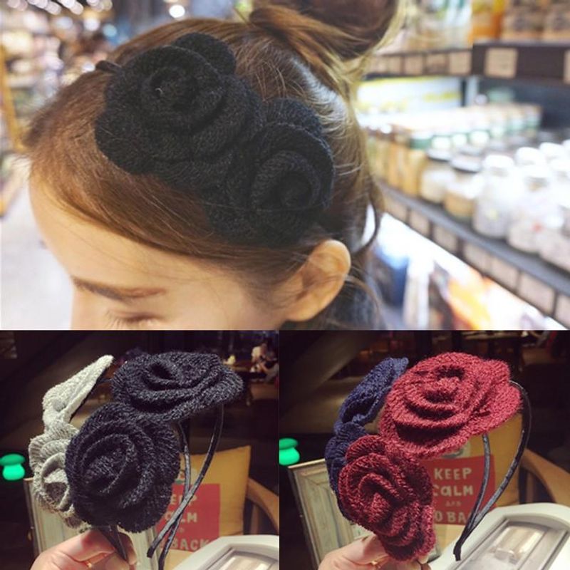Koreanische Neue Qualität Süße Hand Gefertigte Wolle Drei Dimensionale Blume Stirnband Koreanische Version Stoff Rosen Stirnband Damen