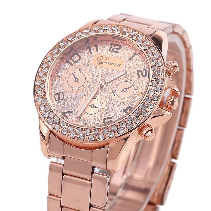 Genf Quarz Stahl Gürtel Herren-und Damen Uhr Gold Diamant Uhr Diamant Zifferblatt Uhr Spot Niedrig Preis Großhandel