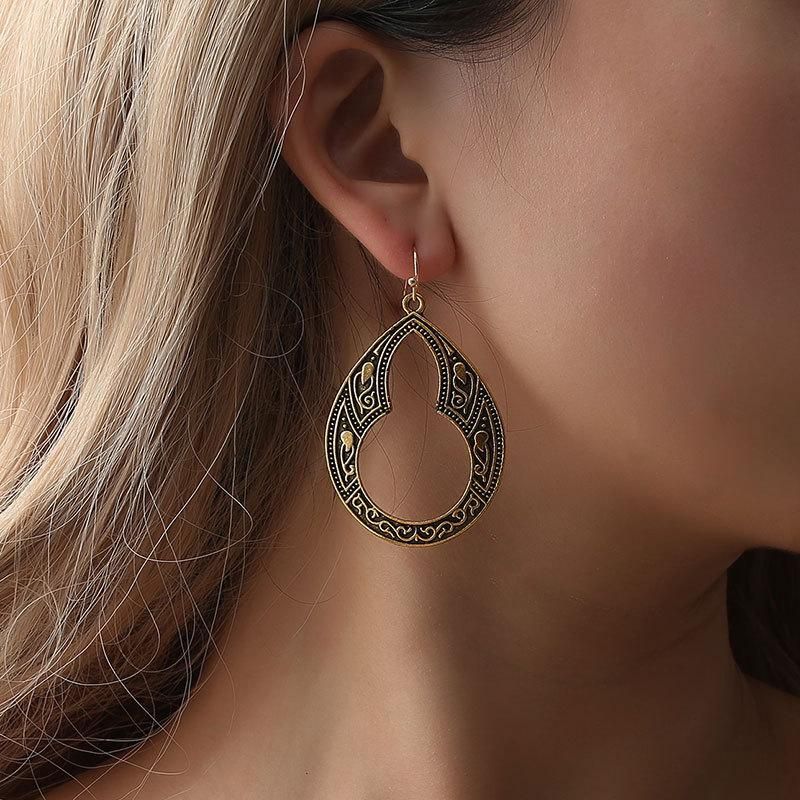 Vintage Carved Pattern Gourd Hollow Earrings Nhdp148665