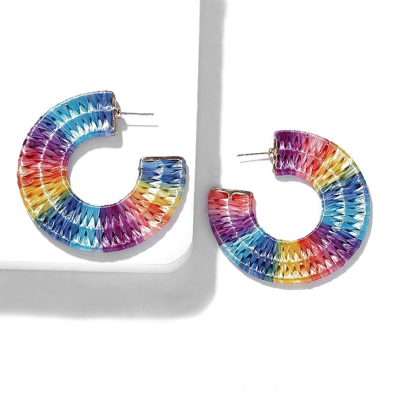 Fashion Ethnic Style Colorful Fan-shaped C-shaped Hand-woven Earrings Nhjq139840