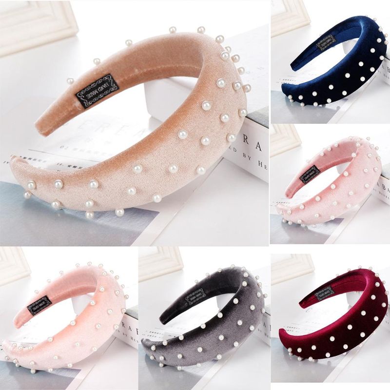 Fashion Multi-color Velvet Bead Sponge Wide Headband Nhhv139950