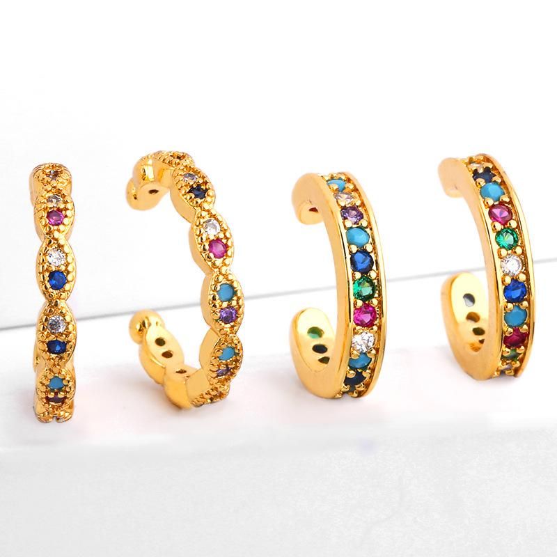 Fashion C-shaped Colored Zircon Clip Cuff Earrings Nhas140988