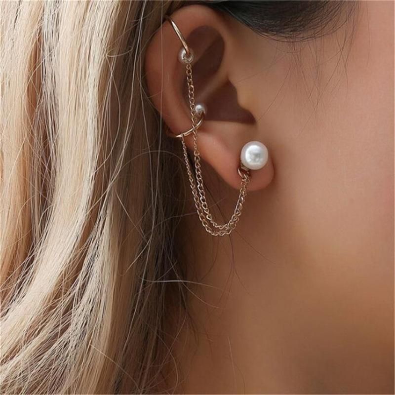 Fashion Fringed Chain Beads Stud Earrings Ear Cuff Nhpf141065