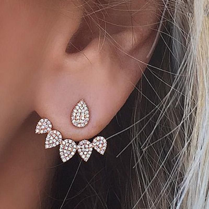 Femmes De Boucles D'oreille À La Mode Ornement Personnalisé Design Européen Et Américain Goutte D'eau Plein-bijoux Boucles D'oreilles À La Mode Avant Et Arrière Oreille Goujons Boucles D'oreilles