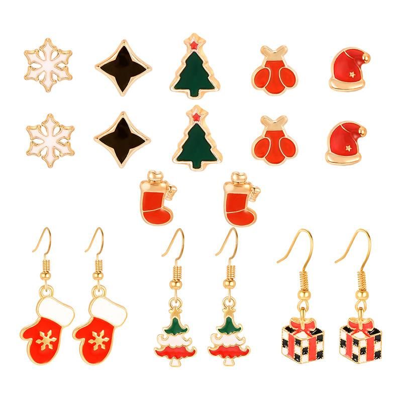 Snowflake Christmas Tree Stud Earrings Set Of 9 Nhxs151251