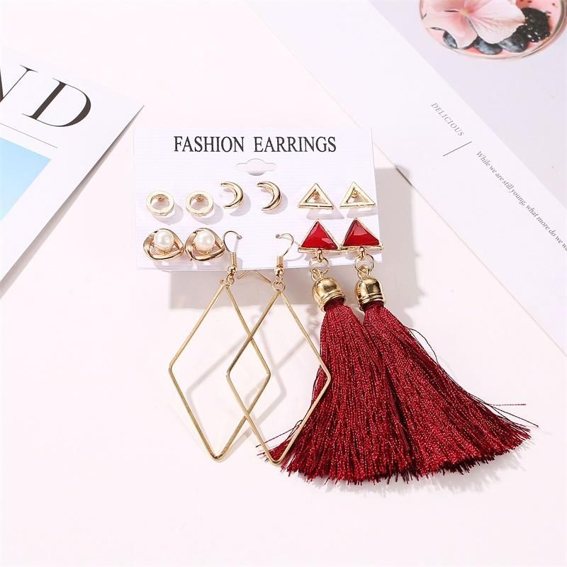 Européen Et Américain De Mode Costume Bijoux Perle Géométrique Gland Boucles D'oreilles Bohème Plage Carte 6-pièce Ensemble Oreille Goujons