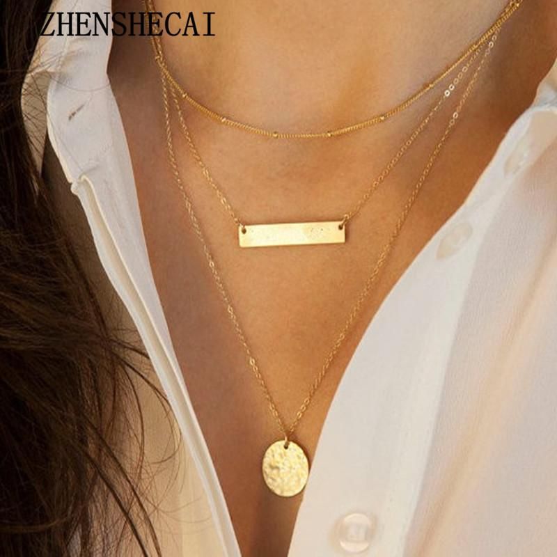 Simple Metal Alloy Multi-layer Geometry Round Necklace Nhpf151528