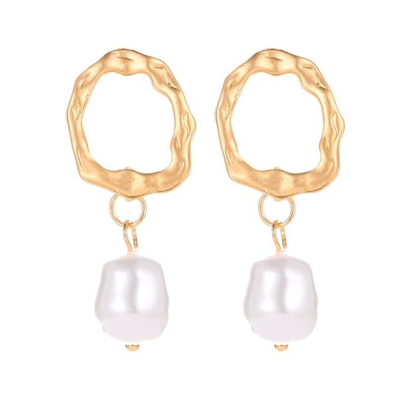 Simple Asian Gold Geometric Wavy Pearl Earrings Nhdp151890