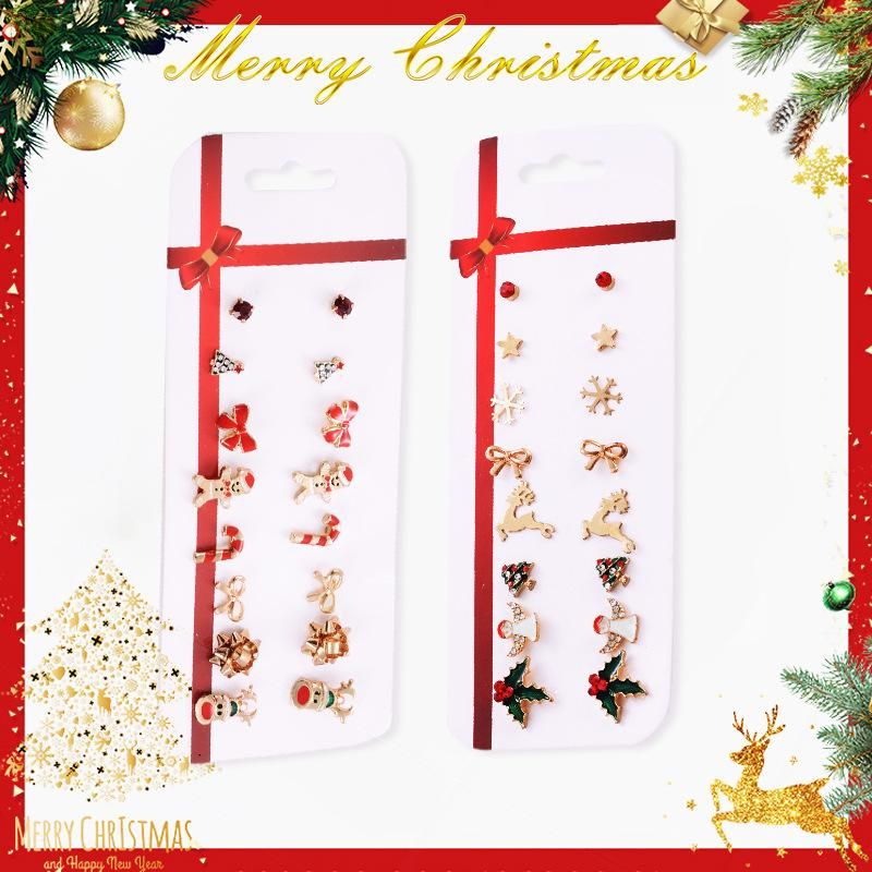 8 Pairs Christmas Deer Tree Stud Earrings Set Nhdp151986
