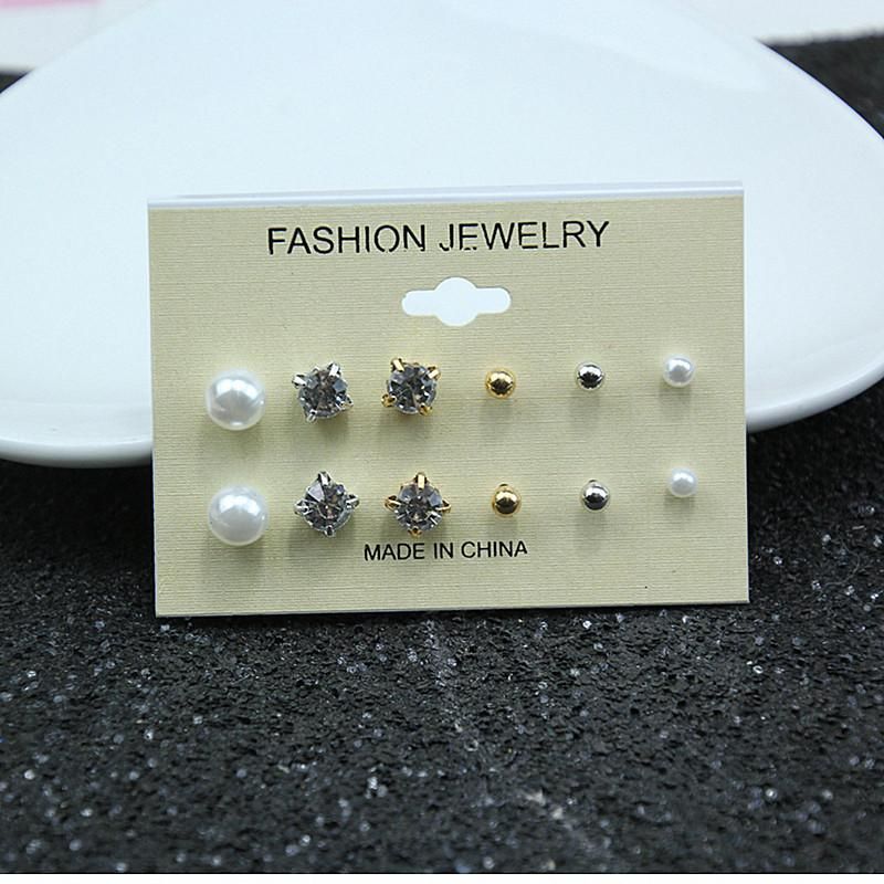 6 Pairs Pearl Diamond Earrings Set Nhpf151993