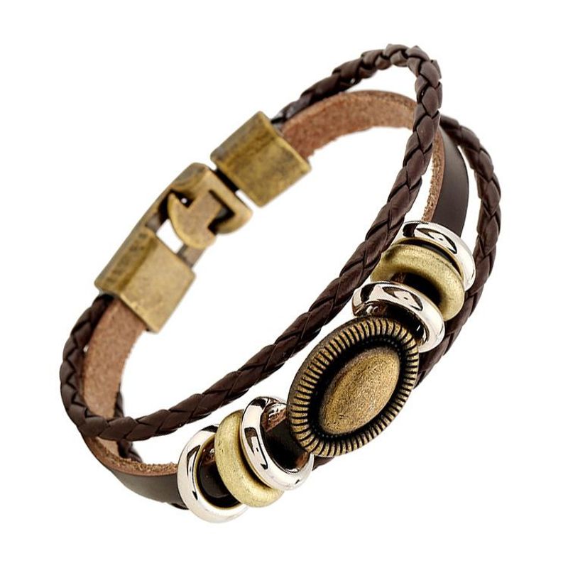 Vente Chaude Vintage Ornement Tressé Bracelet En Cuir À La Mode Capricieux Tout-match En Cuir Véritable Bracelet Approvisionnement D'usine