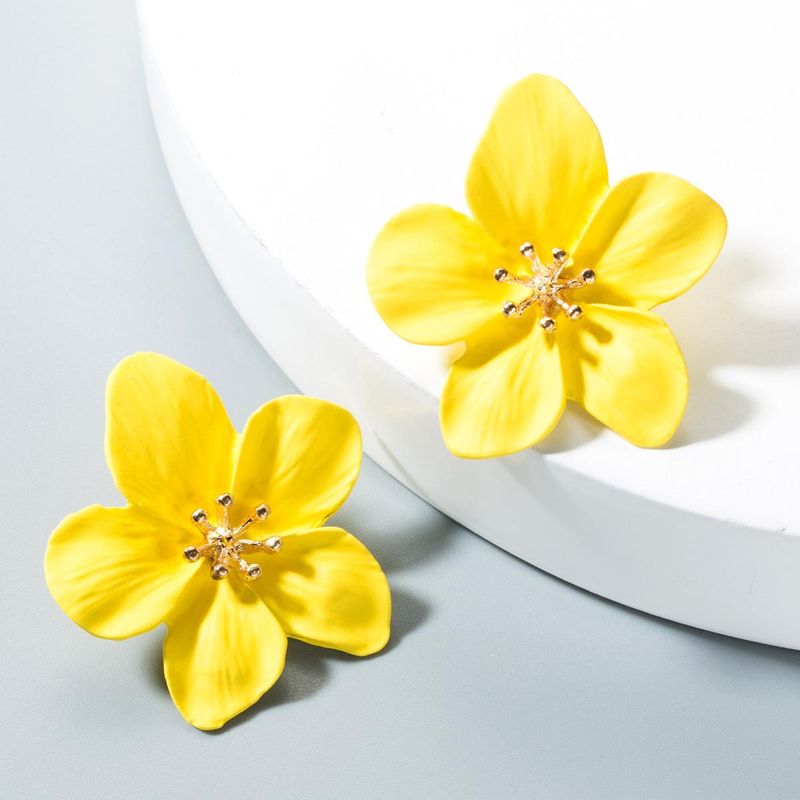 Fashion Yellow Small Fresh Petal Alloy Earrings Nhln152129