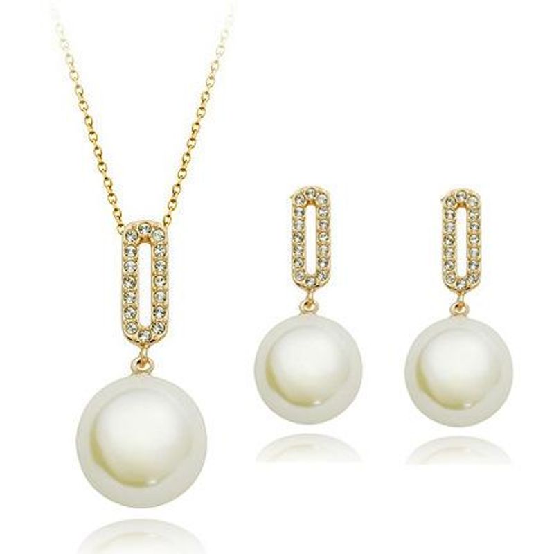 Mode Einfache Diamant Kristall Perle Halskette Ohrring Schmuck Set Außenhandel Schmuck Set 220582