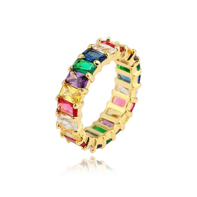 Kreativer Paar Ring Europäischer Und Amerikanischer Mikro-inlay-zirkon-regenbogen Ring Modische Männer Und Frauen Ins Bronze 18k Ring