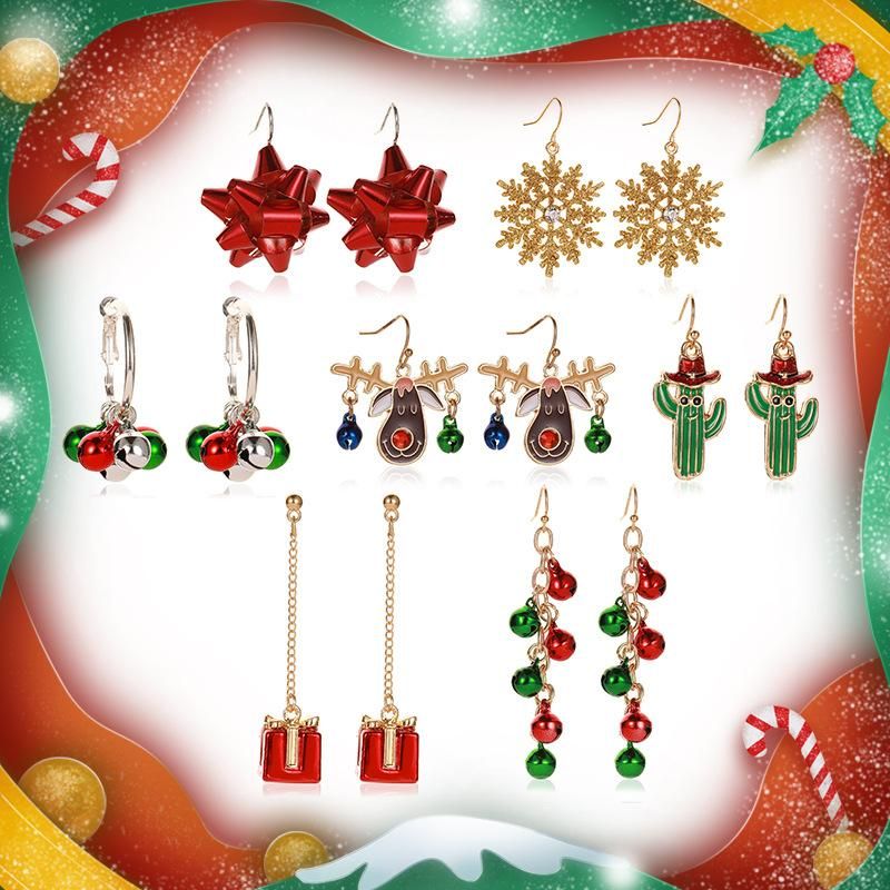 Christmas Snowflakes Ribbon Bell Deer Earrings Nhdp152412