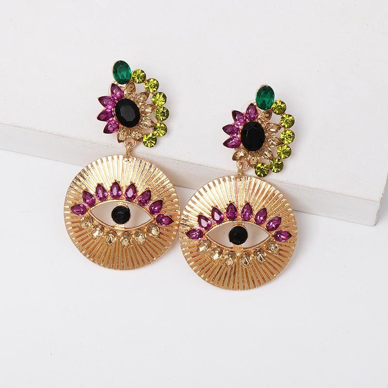 Colored Diamond Eye Alloy Earrings Nhjj152437