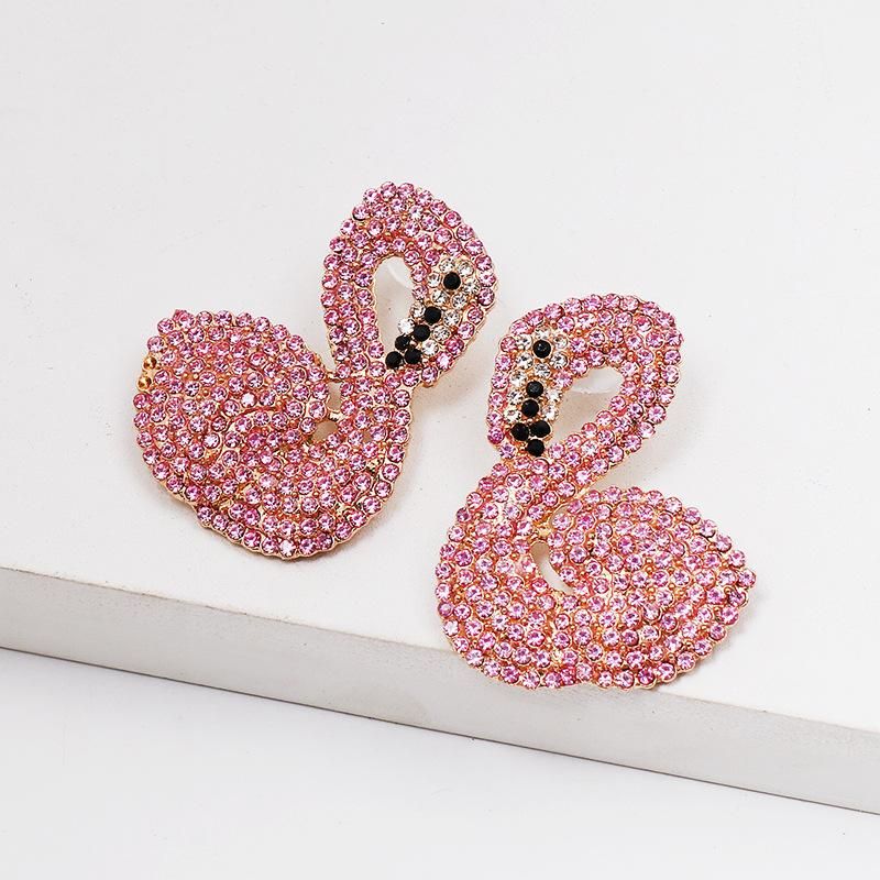 Colorful Diamond Swan Earrings Nhjj152442