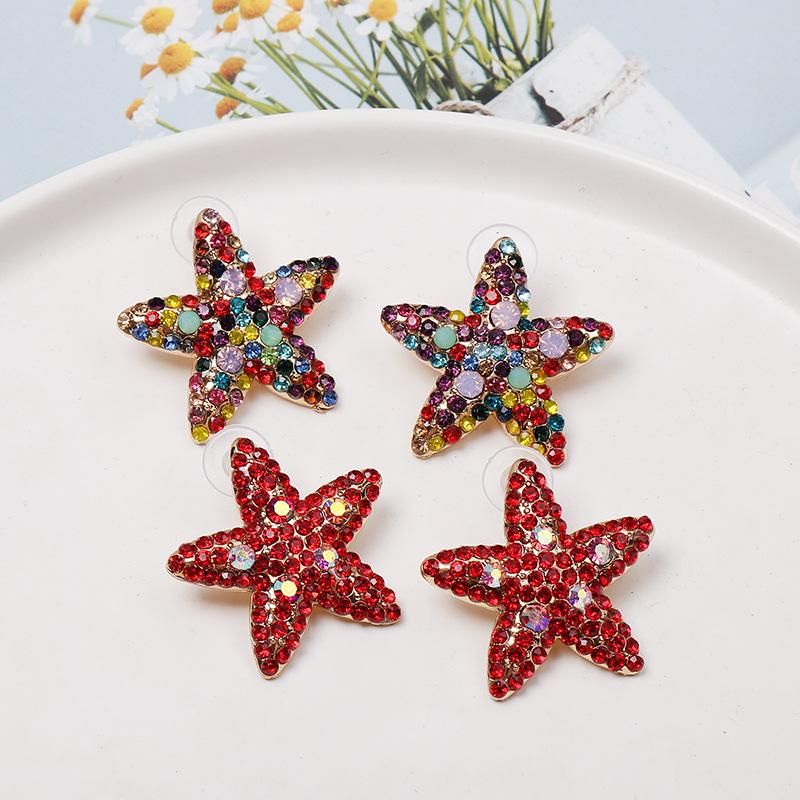 Red Diamond Starfish Stud Earrings Nhjj152446