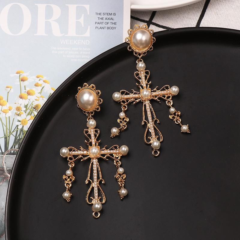 Fashion Alloy Cross Pearl Earrings Nhjj152457