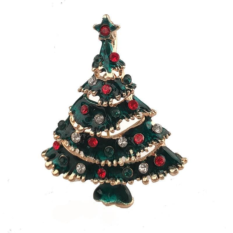 Oil Drop Alloy Colored Diamond Christmas Tree Brooch Nhpv152481