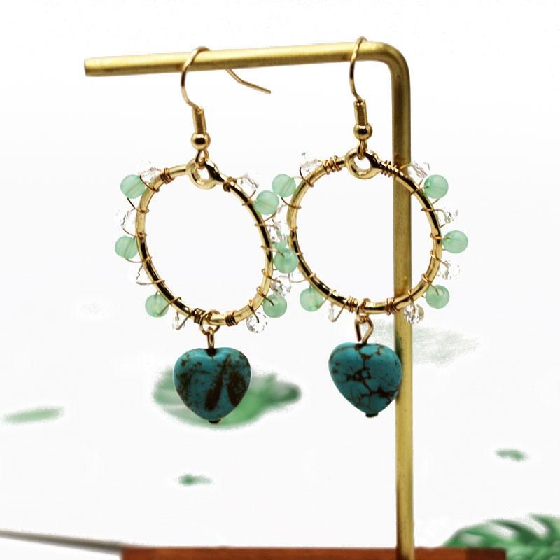 Approvisionnement D'usine Tissé Perle Boucles D'oreilles En Forme De Coeur Luo Turquoise Pendentif Boucles D'oreilles Boucles D'oreilles À La Main Tissé Boucles D'oreilles