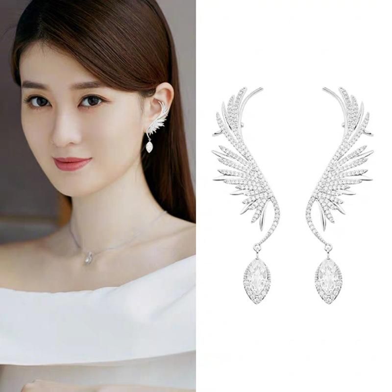 Womens Feather Micro-inlay Zircon Copper Earrings Nhbr152680