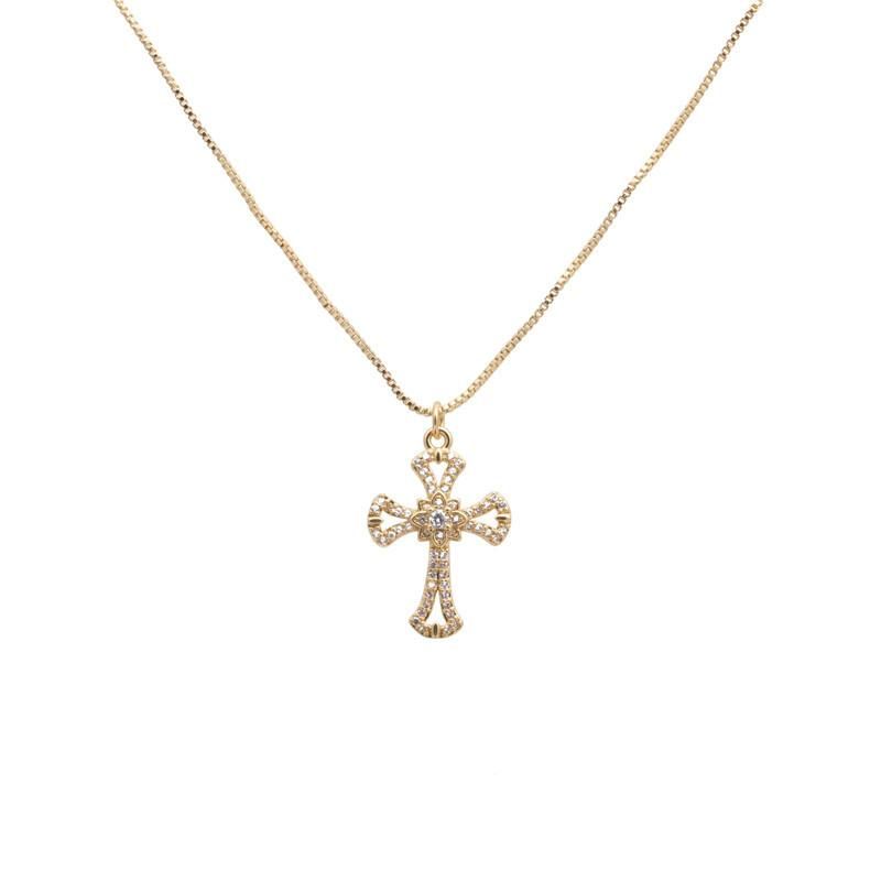 Fashion Personality Copper Plated Diamond Cross Necklace Nhyl152715