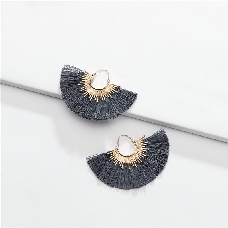 Fashion Cotton Thread Fringed Fan-shaped Multi-color Alloy Earrings Nhlu152755