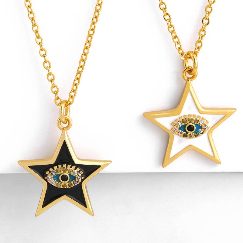 Fashion Five-pointed Star Copper Inlaid Zircon Drop Necklace Nhas152779