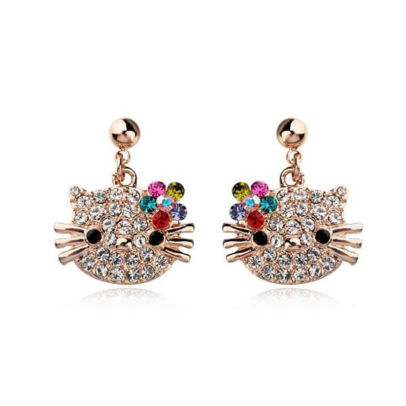 Koreanische Mode Einfache Eingelegte Österreich Ische Diamant Niedliche Kätzchen Ohrringe Außenhandel Neuen Schmuck Großhandel Angepasst 82882