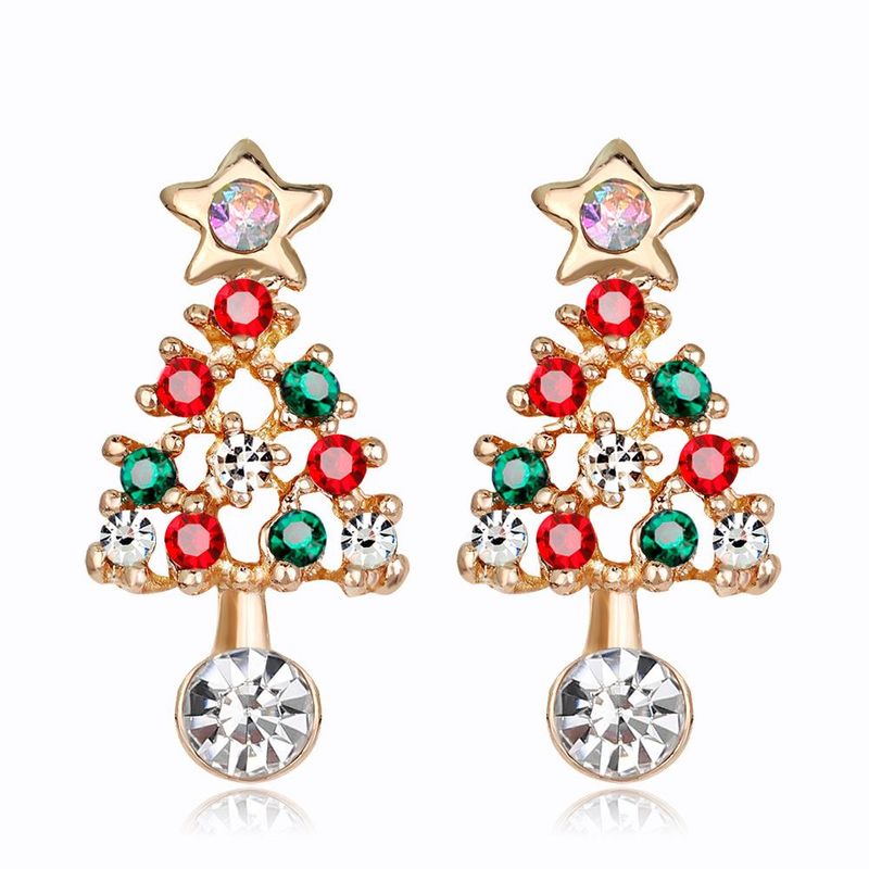 Fashion Alloy Artificial Gemstone Christmas Tree Earrings Nhdr152960