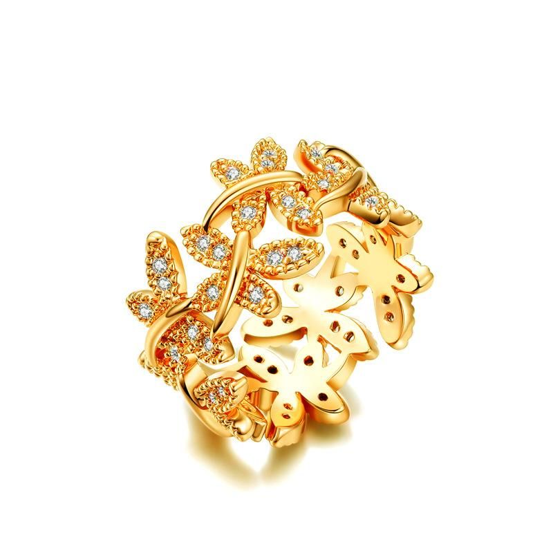 Fashion Flowers With Gold-plated Micro-inlaid Aaa Zircon Ring Nhlj152993