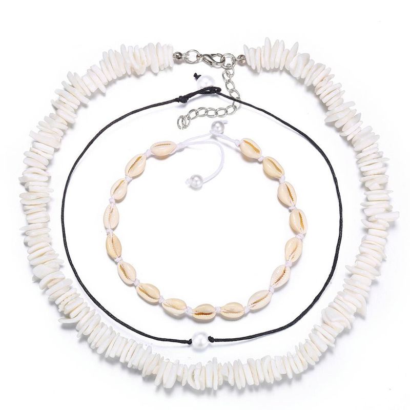 Liefert Europäische Und Amerikanische Künstliche Perlenkette Set 3-teiliges Set Kreative Einfache Zerbrochene Muschel Halskette Großhandel