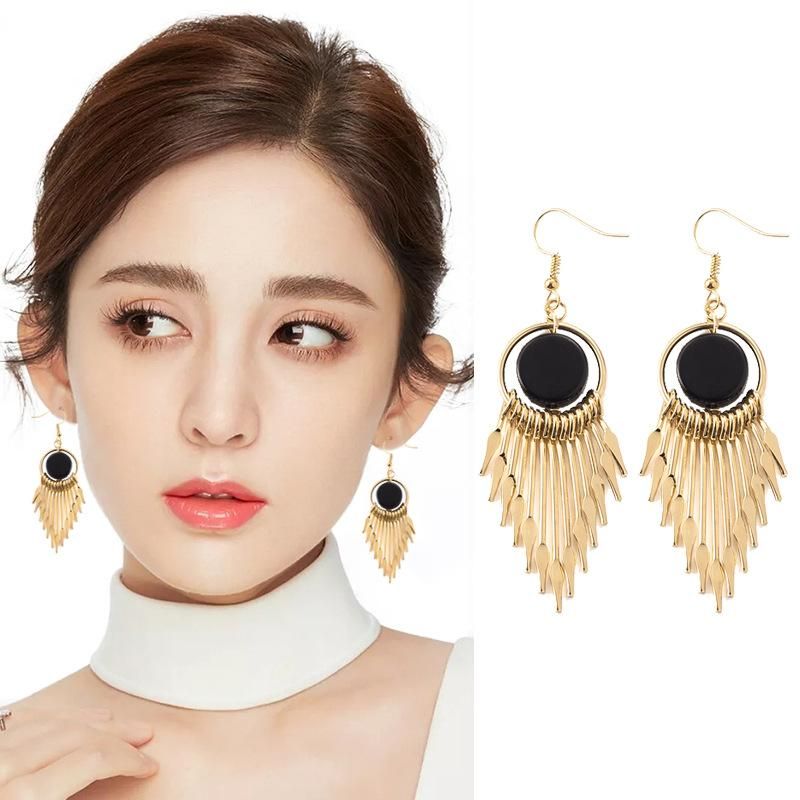 Koreanische Version Der Quaste Geometrische Ohrringe Temperament Internet-promi Lange Runde Ohrringe Japanische Und Koreanische Elegante Retro-göttin Ohrringe